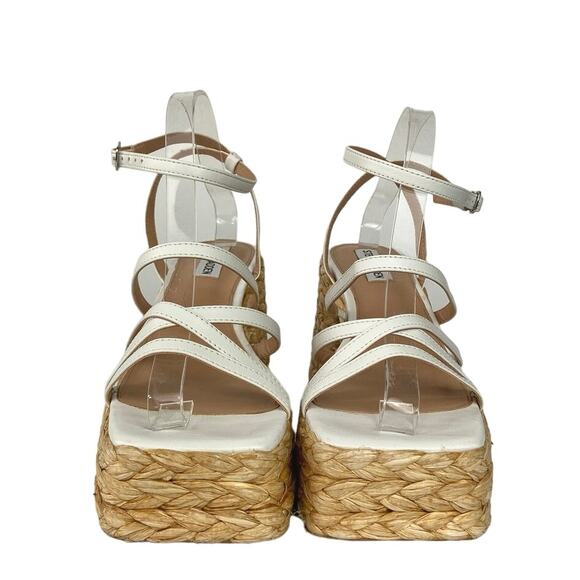 Steve Madden Belise White Square Toe Ankle Strap Platform Strappy Sandals Sz 10 - Picture 2 of 4